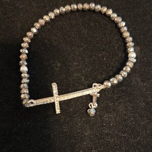 Silver Cross Beaded Stretch Bracelet - Women's Fashion Jewelry
